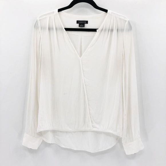 Trouve Tops - Trouve Women's White Faux Wrap Sheer Long Sleeve Blouse Size S